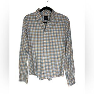 johnnie-O Blue and Tan Plaid Casual Button Down Shirt